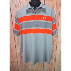 Under Armour Mens Playoff Polo Shirt XL Loose Fit Grey & Orange Stripes